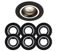 6x Recessed Frame Black Ø75 mm for GU10 & MR16, Aluminum, IP20