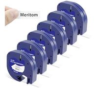 6X Replacement for Dymo Letratag Refills Tape Plastic Black on White, 91201 12mm x 4m, Compatible with Dymo Label Tape LT-100H LT-100T LT-110T 200B XR XM QX50