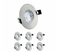 6X Sanlumia LED Recessed Downlight IP44 Ultra Slim Mains Powered Intergrated Flat Spotlight,7W 600lm,38 Beam Angle, 6400K Cool White, Satin Nickel Spot Ceiling Kitchen Bedroom Bathroom Living Room