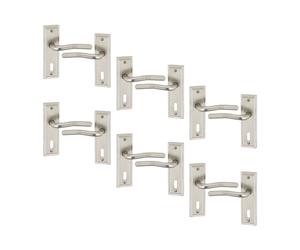 (6x Satin Nickel Keyhole) 6/4Pcs 118mm x 47mm Width Nevada Metal Door Lever Handles Set, Fire, Stain Scratch-Resistant for All Type Interior Exterior Door w/ Easy Install Tool