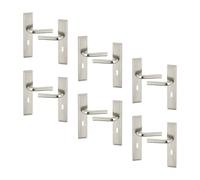 (6x Satin Nickel Keyhole) 6/4Pcs Westminster Metal Door Lever Handles Set, Fire, Stain Scratch-Resistant for All Type Interior Exterior Door w/ Easy Install Tool for Multipack