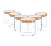 Argon Tableware Scandi Storage Jars with Wooden Lids - 550ml - 6 Pack - Modern Round Organisation Container Glass Jar for Kitchens, Pantry, Bathrooms, Utility Rooms