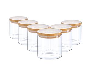 6x Scandi Glass Storage Jars with Wooden Lids Kitchen Food Canister 550ml
