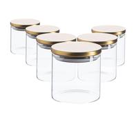 Argon Tableware Scandi Storage Jars with Metallic Gold Lids - 550ml - 6 Pack - Modern Round Organisation Container Glass Jar for Kitchens, Pantry, Bathrooms, Utility Rooms