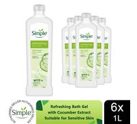 Simple Kind to Skin Refreshing Bath Soak Bath Product with pro-vitamin B5 & cucumber extract suitable for sensitive skin 6x 1 L