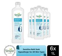 6x Simple Kind to Skin Sensitive Bath Soak Hypoallergenic for All Skin Types, 1L