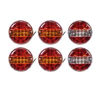 6x Slim LED Rear Round Hamburger Stop Tail & Reverse Lamp Light Trailer Lorry