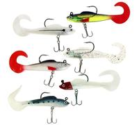 6x Soft Fishing Lures with Jig Heads 9.5g Curly Tail Bait with Barbed Hooks for Pike, Perch, Trout, Seabass Realistic 3D Eyes, Durable PVC Saltwater & Freshwater Predator Lure Set (8cm)
