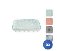 6x Square Plates H&H Full Decoration Porcelain Assorted 15.6 Cm