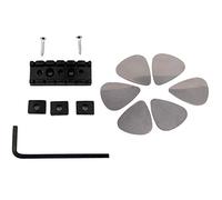 6X Stainless Steel Guitar Picks - Silver with 42mm Guitar Metal String Lock Locking Nut Black