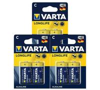 6x Varta Longlife C LR14 1.5V Alkaline Batteries Made in Germany
