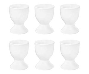 6X White Egg Cup Holder Set - Classic Style Porcelain Cups for Hard Soft Boiled Eggs - Microwave and Dishwasher Safe - by Argon Tableware
