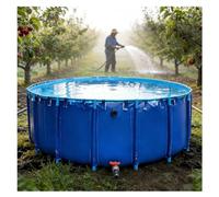 6x0.8m Foldable Canvas Fish Pond Round Water Sto Tank with Drain Valve for Koi Pond Culture & Agricultural Irrigat Portable Easy Setup