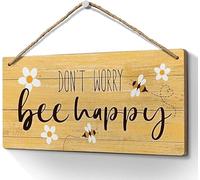 6x12 Inch Don’T Worry Bee Happy Sign Bee Decor Signs For Front Door Wall Porch Home Room Decor,Inspirational Bee Gifts For Women Sister Friends Bees Lovers-Yellow