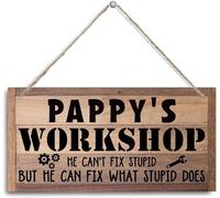 6x12 Inch Pappy'S Workshop Sign Gift For Pappy,Decor Hanging Wall Plaque Wood Sign,Woodworking Room Decor,Farmhouse Decor For Garage,Funny Workshop Decor,Papa Gift For Birthday Christmas Father'S Day