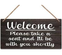 6x12 Inch Rustic Wooden Door Hanging Wall Art Sign Welcome Please Take A Seat And I Ll Be With You Rustic Minimalist Outdoor Wood Wall Art For Farmhouse Porch Or Entryway Home Decor