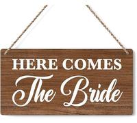 6x12 Inch Rustic Wooden Hanging Sign, Here Comes The Bride, Funny Wall Plaque Decor for Wedding Ceremony Reception