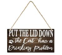 6x12 Inch Wooden Hanging Plaque, Put The Lid Down The Cat Has A Drinking Problem Funny Rustic Wall Sign, Decor for Bedroom Kitchen Pub Coffee Shop