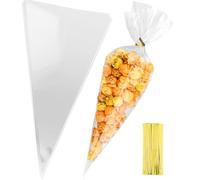 6x12 Inches Cone Shaped Treat Bags, 100 Pcs Clear Cellophane Treat Bags Plastic Cone Triangle Carrot Shaped with Ties for Graduation Candy Popcorn Bag Cookies Snack Party Favor Gift Pouches