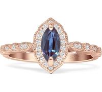 6X12 MM Alexandrite Ring for Women - Marquise Cut, Solid 925 Sterling Silver Rose Gold Plated Vintage Art Deco Style Wedding & Engagement June Birthstone (Q)