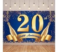 6X3.6FT Blue and Gold Happy 20th Anniversary Backdrop,Anniversary Cheers to Wedding Shower Party Decorations Photo Backdrops Miss to Mrs Photography Background