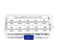 6x30mm Fuse Set 50 pcs Including Ten Amperage Types 0.5A 1A 2A 3A 5A 6A 8A 10A 15A 20A for Cars Boats and Portable Devices