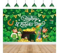 6x3FT(180x110cm) Happy St. Patrick's Day Banner, St. Patricks Day Decorations,Irish Shamrocks Backdrop, Saint Patrick's Photography Background Banner for Party Decor, Outdoor & Indoor Festival