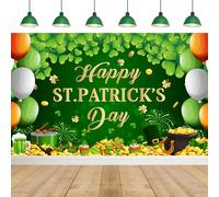 6x3FT (180x110cm) Happy St. Patrick's Day Banner, St. Patricks Day Decorations,Irish Shamrocks Party Decor Backdrop, Outdoor & Indoor Festival Decoration (St Patricks Day Gold)