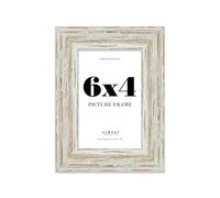 6x4" Distressed White Oak Picture Frame - Rustic Wood Industrial Effect Photo Frame for Wall Display, Ideal for Posters, Prints & Home Décor, Wall Hooks and Kickstand, 32mm Edge - 1 Pack