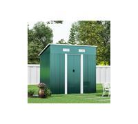 6x4 ft Garden Metal Shed Pent Roof Lockable Door Furniture Storage Tool Shed with Base, Dark Green Living and Home Green One Size