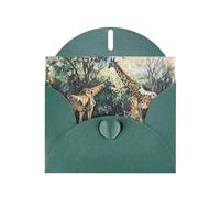 6x4 inch A pair of giraffes Dark Green prints greeting card with envelope, suitable for birthday wishes, wedding congratulations