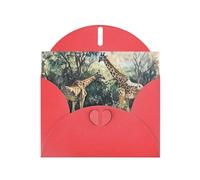 6x4 inch A pair of giraffes Red prints greeting card with envelope, suitable for birthday wishes, wedding congratulations