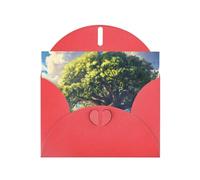 6x4 inch Ancient oak trees towering Red prints greeting card with envelope, suitable for birthday wishes, wedding congratulations