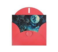 6x4 inch Beach at night Red prints greeting card with envelope, suitable for birthday wishes, wedding congratulations