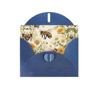 6x4 inch Bees collecting honey Blue prints greeting card with envelope, suitable for birthday wishes, wedding congratulations