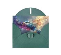6x4 inch bird with crystal feathers Dark Green prints greeting card with envelope, suitable for birthday wishes, wedding congratulations