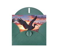 6x4 inch Birds flying by the sea Dark Green prints greeting card with envelope, suitable for birthday wishes, wedding congratulations