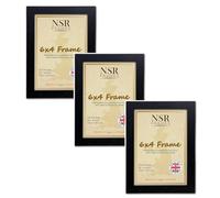 6x4 inch Black Photo Frame Set of 3 - Flat Wall Mount Hang Hooks & Tabletop Stand Poster Wooden Portrait/Panoramic Acrylic Artwork Display