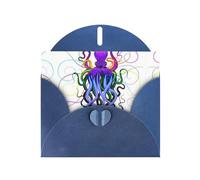 6x4-inch Blue Colorful Octopus print Greeting Card Set with Envelope - Wedding/Birthday Invitations