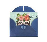 6x4-inch Blue Cute Sloth print Greeting Card Set with Envelope - Wedding/Birthday Invitations