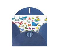 6x4-inch Blue Fish Under The Sea print Greeting Card Set with Envelope - Wedding/Birthday Invitations