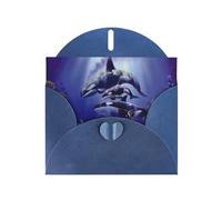 6x4-inch Blue Sea Whale print Greeting Card Set with Envelope - Wedding/Birthday Invitations