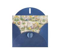 6x4-inch Blue Vintage Flower animal Bunny Easter print Greeting Card Set with Envelope - Wedding/Birthday Invitations
