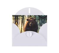 6x4 inch Brown bear in the forest White prints greeting card with envelope, suitable for birthday wishes, wedding congratulations