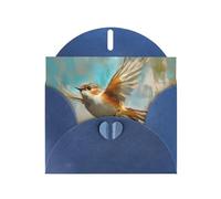 6x4 inch Chubby little bird flying Blue prints greeting card with envelope, suitable for birthday wishes, wedding congratulations