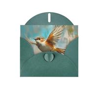 6x4 inch Chubby little bird flying Dark Green prints greeting card with envelope, suitable for birthday wishes, wedding congratulations
