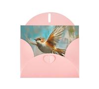 6x4 inch Chubby little bird flying Pink prints greeting card with envelope, suitable for birthday wishes, wedding congratulations