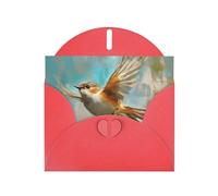 6x4 inch Chubby little bird flying Red prints greeting card with envelope, suitable for birthday wishes, wedding congratulations