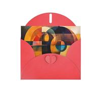 6x4 inch Circle Square Harmony Red prints greeting card with envelope, suitable for birthday wishes, wedding congratulations