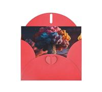 6x4 inch Colorful mushroom cloud Red prints greeting card with envelope, suitable for birthday wishes, wedding congratulations